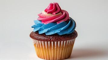 Chocolate Cupcake With Blue and Pink Frosting photo