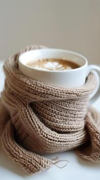 Cup of Coffee With Knitted Wrap photo