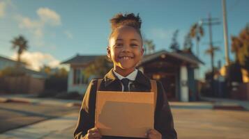 Young Boy in Suit and Tie Holding Box photo