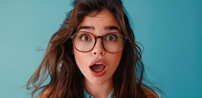 Woman With Glasses Making a Surprised Face photo