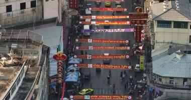 An aerial view of the Yaowarat road or Chinatown, The most famous tourist attraction in Bangkok, Thailand video