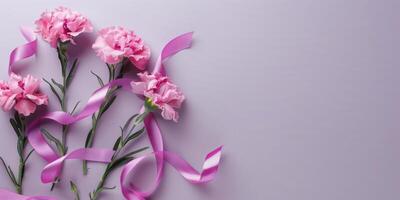 Pink Flowers With Pink Ribbon photo