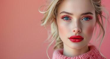 Close Up of Doll Wearing Pink Sweater photo