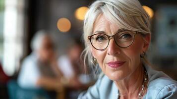 Woman Wearing Glasses Standing in Front of Building photo