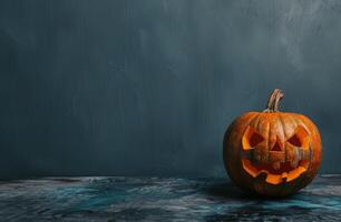 Carved Pumpkin on Table photo