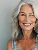 Older Woman Smiling in Front of a Window photo