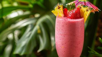 Pink Strawberry Smoothie With Garnish photo