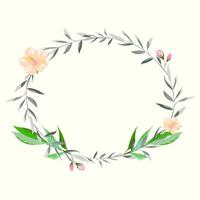floral round frame, minimal vintage style. Yellow and pink flowers with leafs on white background vector