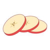 Fresh red apple slices icon. Healthy vegetarian snack, cut apple for design, infographic. Sliced on pieces apple. Hand drawn trendy flat style isolated on white illustration vector