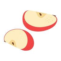 Fresh red apple slices icon. Healthy vegetarian snack, cut apple for design, infographic. Sliced on pieces apple. Hand drawn trendy flat style isolated on white illustration vector