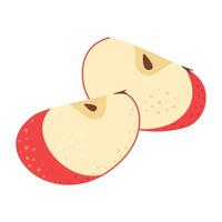 Fresh red apple slices icon. Healthy vegetarian snack, cut apple for design, infographic. Sliced on pieces apple. Hand drawn trendy flat style isolated on white illustration vector