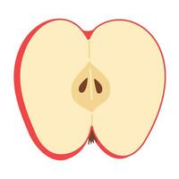 Fresh red apple slice icon. Healthy vegetarian snack, cut apple for design, infographic. Sliced on pieces apple. Hand drawn trendy flat style isolated on white illustration vector