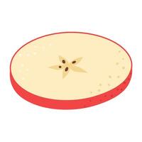 Fresh red apple slice icon. Healthy vegetarian snack, cut apple for design, infographic. Sliced on pieces apple. Hand drawn trendy flat style isolated on white illustration vector