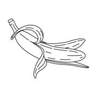 Doodle Banana icon. Hand drawn ripe peeled banana, trendy line art style fruit. Tropical fruit, banana snack or vegetarian nutrition. Isolated on white illustration vector