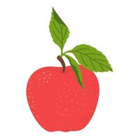 rojo jugoso maduro manzana con verde hoja. mano dibujado rojo manzana de moda plano estilo aislado en blanco. manzana cosecha. sano vegetariano bocadillo, cortar manzana para diseño, infografía ilustración vector