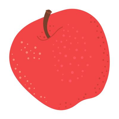 Red juicy ripe apple. Hand drawn Red apple trendy flat style isolated on white. Apple harvest. Healthy vegetarian snack, cut apple for design, infographic illustration