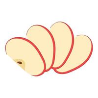 Fresh red apple slices icon. Healthy vegetarian snack, cut apple for design, infographic. Sliced on pieces apple. Hand drawn trendy flat style isolated on white illustration vector