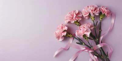 Pink Carnations Bouquet Tied With Ribbon photo