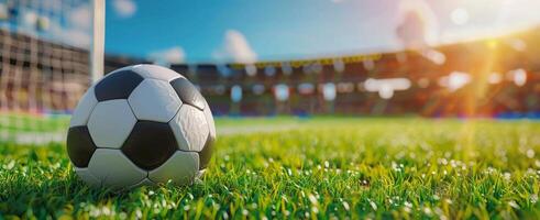 fútbol pelota en lozano verde campo foto