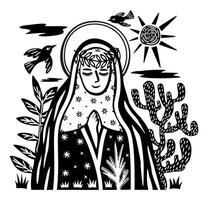 Our Lady. Brazilian cordel style. Northeast woodcut style. Virgin Mary vector