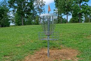 Disc golf basket closeup photo