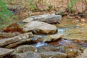 A trail that crosses over a creek photo