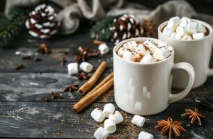 Two Mugs of Hot Chocolate With Marshmallows photo