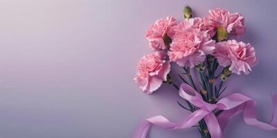 Pink Carnations Bouquet Tied With Ribbon photo