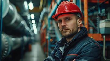 Man Wearing Red Jacket and Hard Hat photo