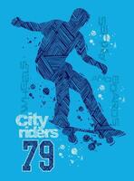 Illustration of stylized and textured skater with text relating to sport. vector