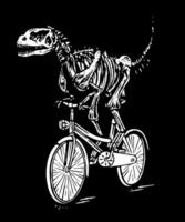 Hand-drawn illustration of a dinosaur skeleton riding a bicycle. Art for decoration, prints on t-shirts, etc. vector