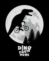 Illustration of Tyrannosaurus Rex silhouette riding a bicycle in front of the Moon. vector