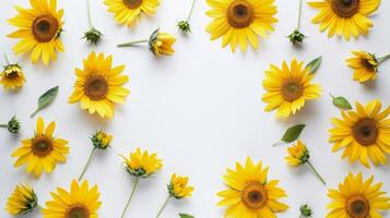 Group of Sunflowers With Green Leaves photo