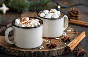 Two Mugs of Hot Chocolate With Marshmallows photo