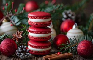 Stack of Red Velvet Cookies on Wooden Table photo