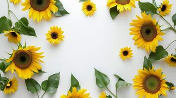Group of Sunflowers With Green Leaves photo
