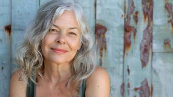 Older Woman Smiling in Front of a Window photo