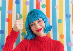 Green-haired and Blue-haired Woman Giving Thumbs Up photo