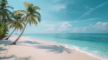 Tropical Beach With Clear Blue Water and Palm Trees photo