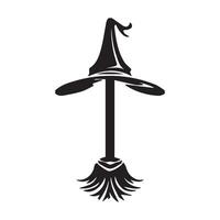 icon of a witch and a flying broomstick vector