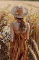 Woman Standing in Tall Grass Field photo