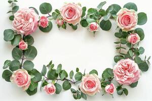 manojo de rosado rosas con verde hojas foto