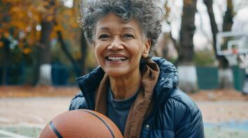 Older Woman Stretching in Park at Sunset photo