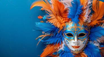 Mask Adorned With Feathers on Black Background photo