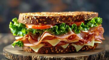 Delicious Sandwich With Meat, Lettuce, and Tomatoes photo