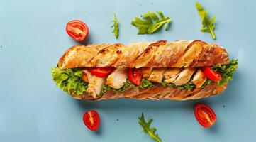 Fresh Sandwich With Meat, Lettuce, and Tomatoes photo