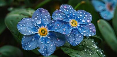 Two Blue Flowers With Water Droplets photo