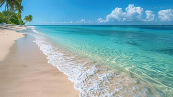 Tropical Beach With Clear Blue Water and Palm Trees photo