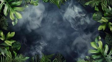 Green Leaf Frame With Smoke photo