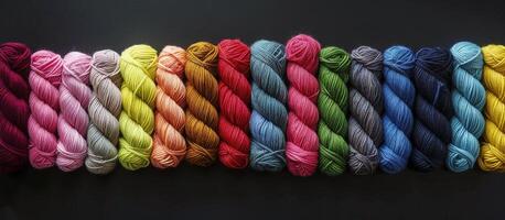 Multicolored Yarn Skeins in a Row photo